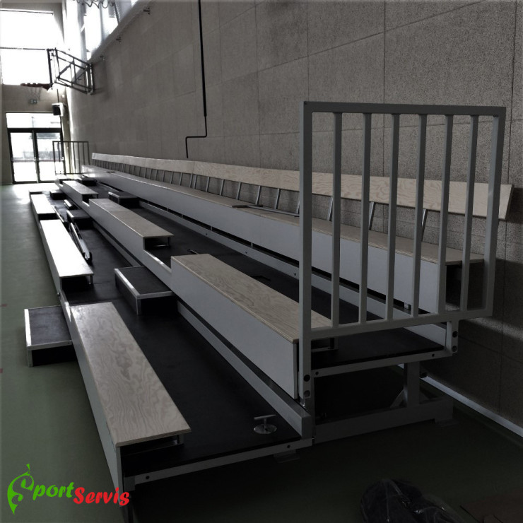 The telescopic tribune indoor with bench seat