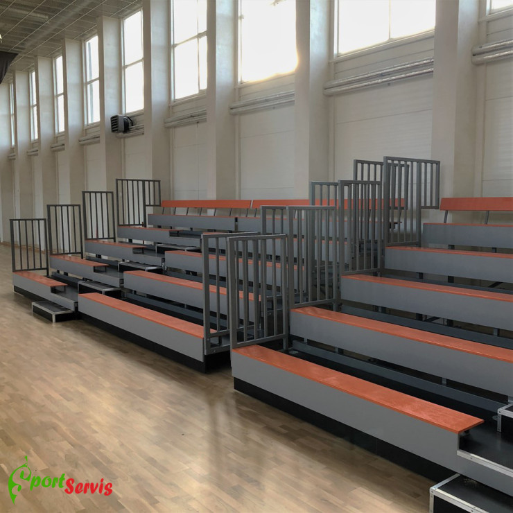 The telescopic tribune indoor with bench seat