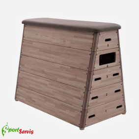 Gymnastic vaulting box with trolley, natural leather