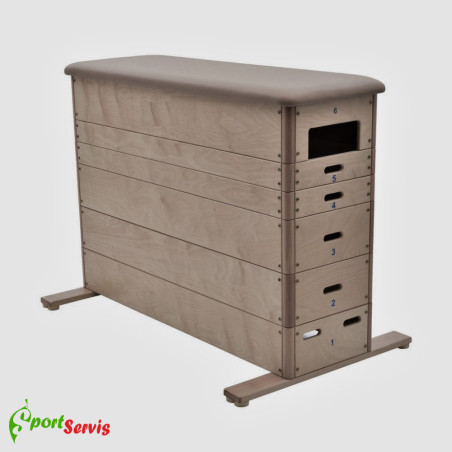Gymnastic straight vaulting box with trolley, synthetic leather