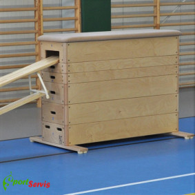 Gymnastic straight vaulting box with trolley, natural leather 2